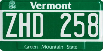 VT license plate ZHD258