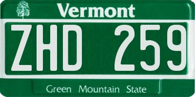 VT license plate ZHD259