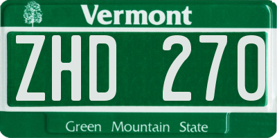 VT license plate ZHD270