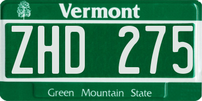 VT license plate ZHD275