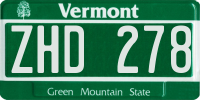 VT license plate ZHD278