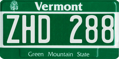 VT license plate ZHD288