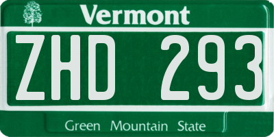 VT license plate ZHD293
