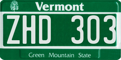 VT license plate ZHD303
