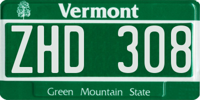 VT license plate ZHD308