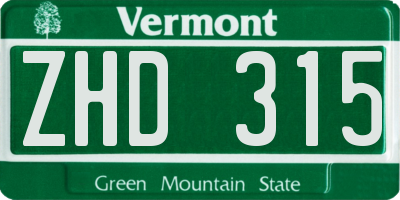 VT license plate ZHD315