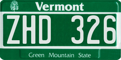 VT license plate ZHD326