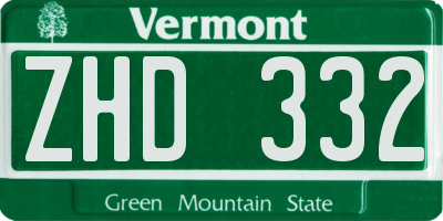VT license plate ZHD332