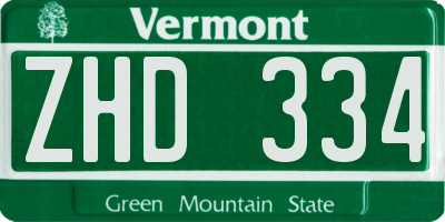 VT license plate ZHD334