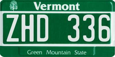 VT license plate ZHD336