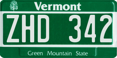 VT license plate ZHD342
