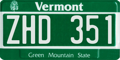 VT license plate ZHD351