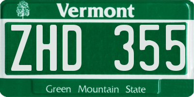 VT license plate ZHD355