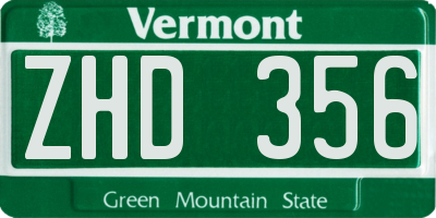 VT license plate ZHD356