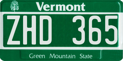 VT license plate ZHD365