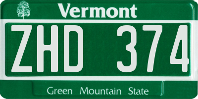 VT license plate ZHD374