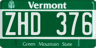 VT license plate ZHD376
