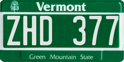 VT license plate ZHD377