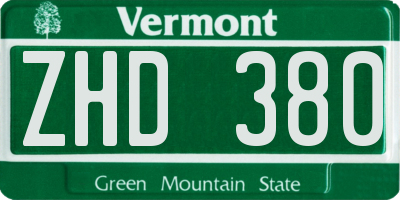 VT license plate ZHD380