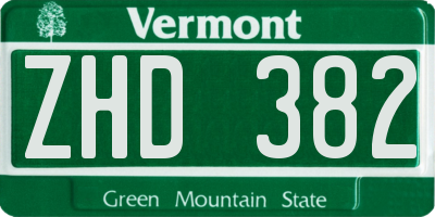 VT license plate ZHD382