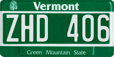 VT license plate ZHD406