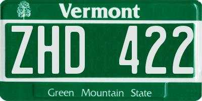 VT license plate ZHD422