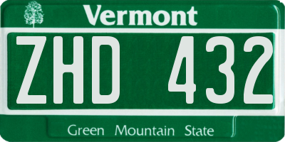 VT license plate ZHD432