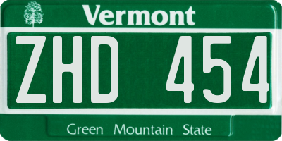 VT license plate ZHD454