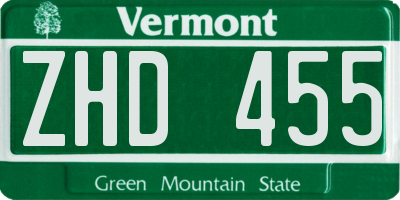 VT license plate ZHD455