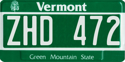 VT license plate ZHD472