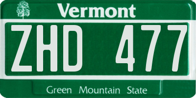 VT license plate ZHD477