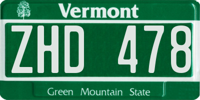 VT license plate ZHD478
