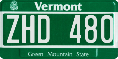 VT license plate ZHD480