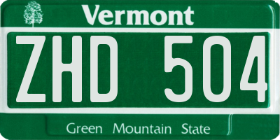 VT license plate ZHD504