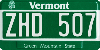 VT license plate ZHD507