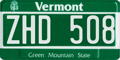 VT license plate ZHD508