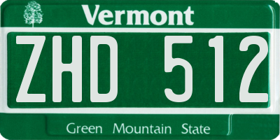 VT license plate ZHD512