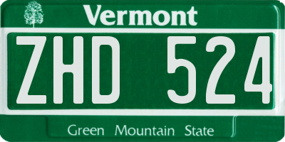 VT license plate ZHD524