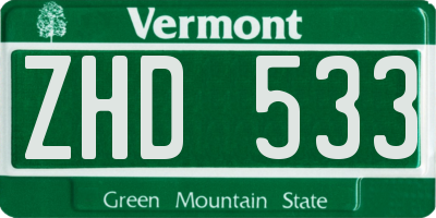 VT license plate ZHD533