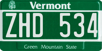VT license plate ZHD534
