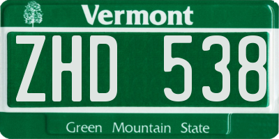 VT license plate ZHD538