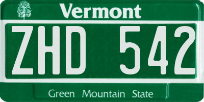 VT license plate ZHD542