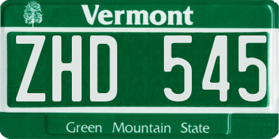 VT license plate ZHD545