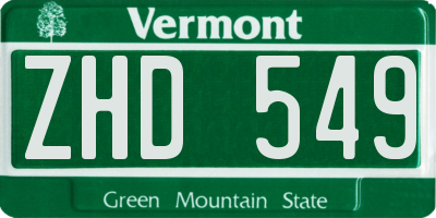 VT license plate ZHD549