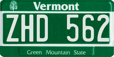 VT license plate ZHD562