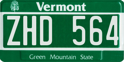 VT license plate ZHD564