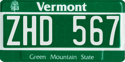 VT license plate ZHD567