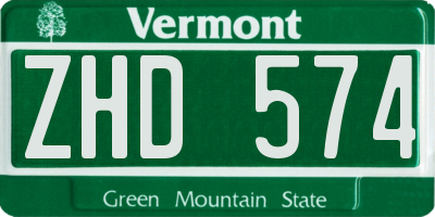 VT license plate ZHD574