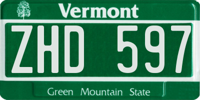 VT license plate ZHD597
