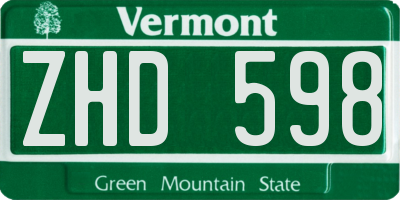VT license plate ZHD598